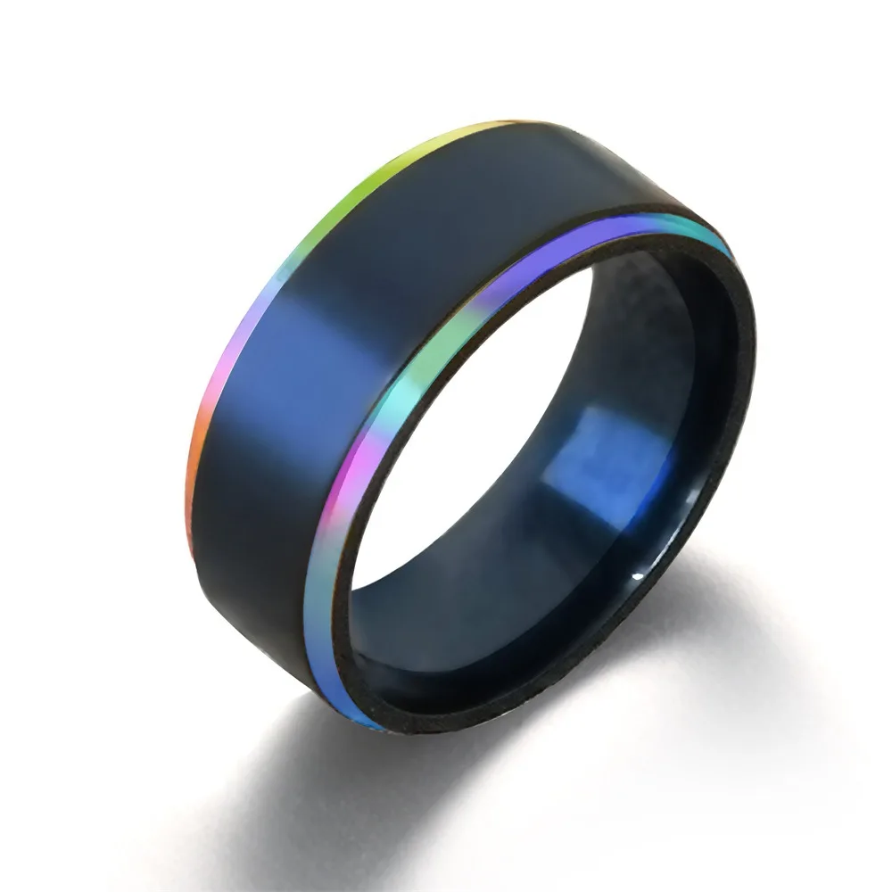 

Hot Selling Jewelry 8MM Colorful Titanium Steel Domineering Men's Ring Trendy Hand Jewelry Ring Color Couple Tail