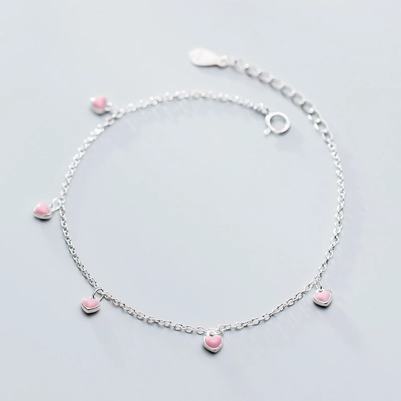 INALIS S925 silver bracelet female Japanese and Korean style simple pink green love sweet girl heart jewelry | Украшения и