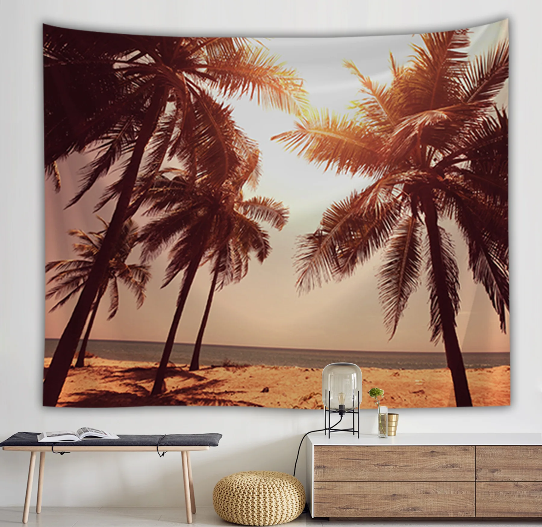 

Yaapeet 1pc Seaside Printed Wall Hanging Coconut Tree Pattern Wall Tapestry Elegant Scenic Home Decor Pretty Hanging Tapestry