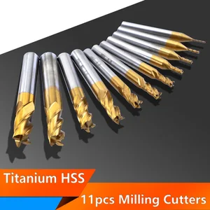 1.5-10mm Router Bit Titanium Coated Wood Milling Cutter HSS 4 Flute Straight Shank End Mill Engraving CNC Tools for Milling