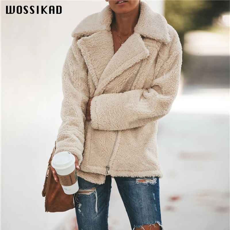 

Женское пальто, плюшевое Свободное пальто с карманами на молнии, винтажная Толстая теплая накидка с длинными рукавами, осенняя одежда для ж...