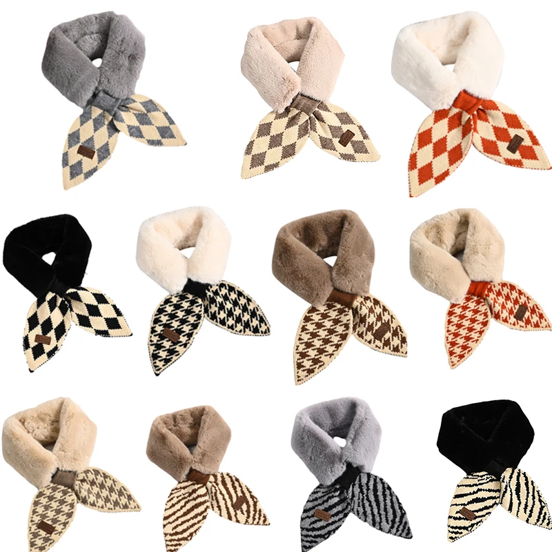 

New Winter Thick Warm Faux Rabbit Fur Neck Collar Scarf Neckerchief Women Knitted Scarfs For Ladies