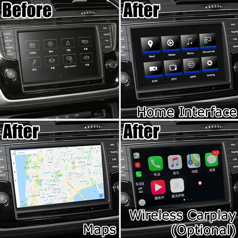 Интерфейсная коробка Android / carplay для Volkswagen Touran 6 5 8 9 2 дюйма видеоинтерфейс