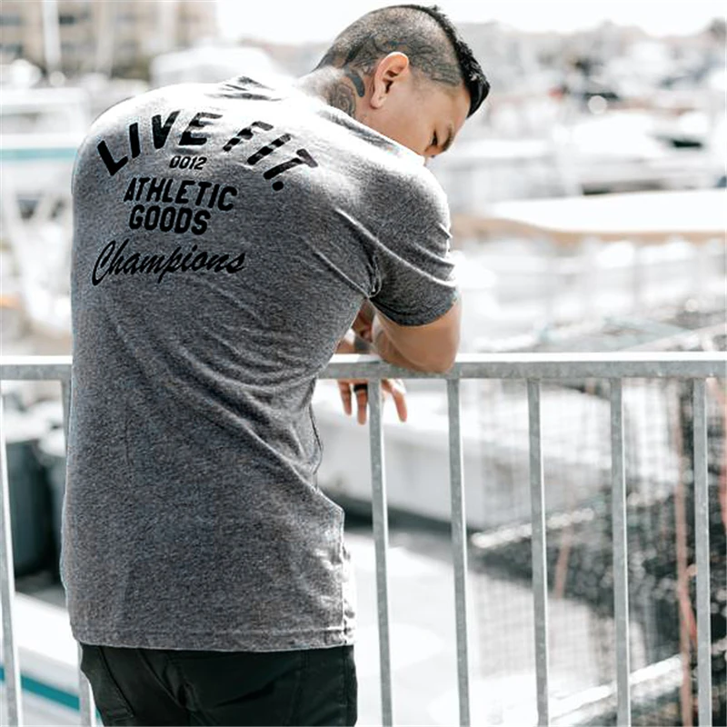 Мужская спортивная тренировочная хлопковая футболка с коротким рукавом мужская