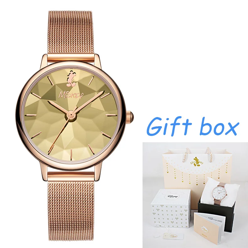 rose gold-gift box Disney кварцевые наручные часы Роскошные модные женские часы повседневные Элегантные часы с кожаным ремешком женские часы Reloj Mujer - Цвет: rose gold-gift box