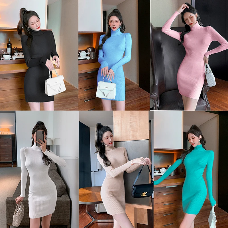 

Трикотажное платье с длинным рукавом и воротником-хомутом