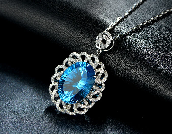 

BLACK ANGEL Luxury Sapphire Pendants For Women 925 Sterling Silver Blue CZ Gemstone DIY Fashion Jewelry Without Chain