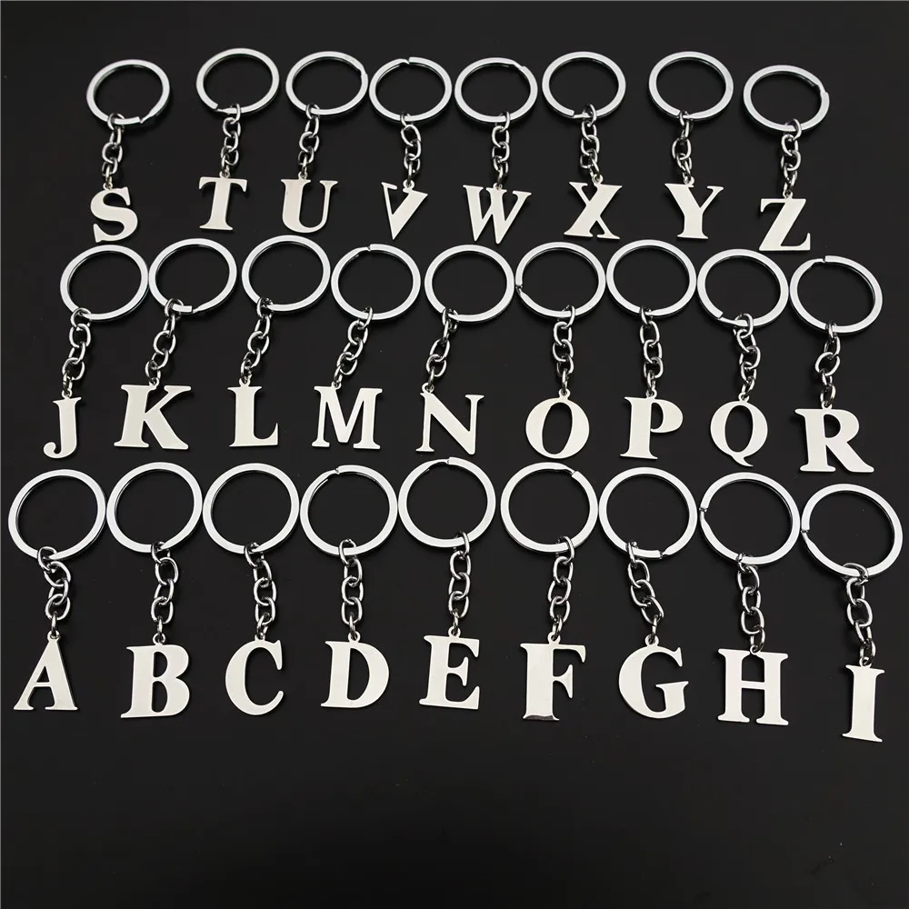 

26 Pieces Pack All Script Alphabet Letter From A to Z Keychain Stainless Steel Letters Initial Keyrings Jewelry For Men Women