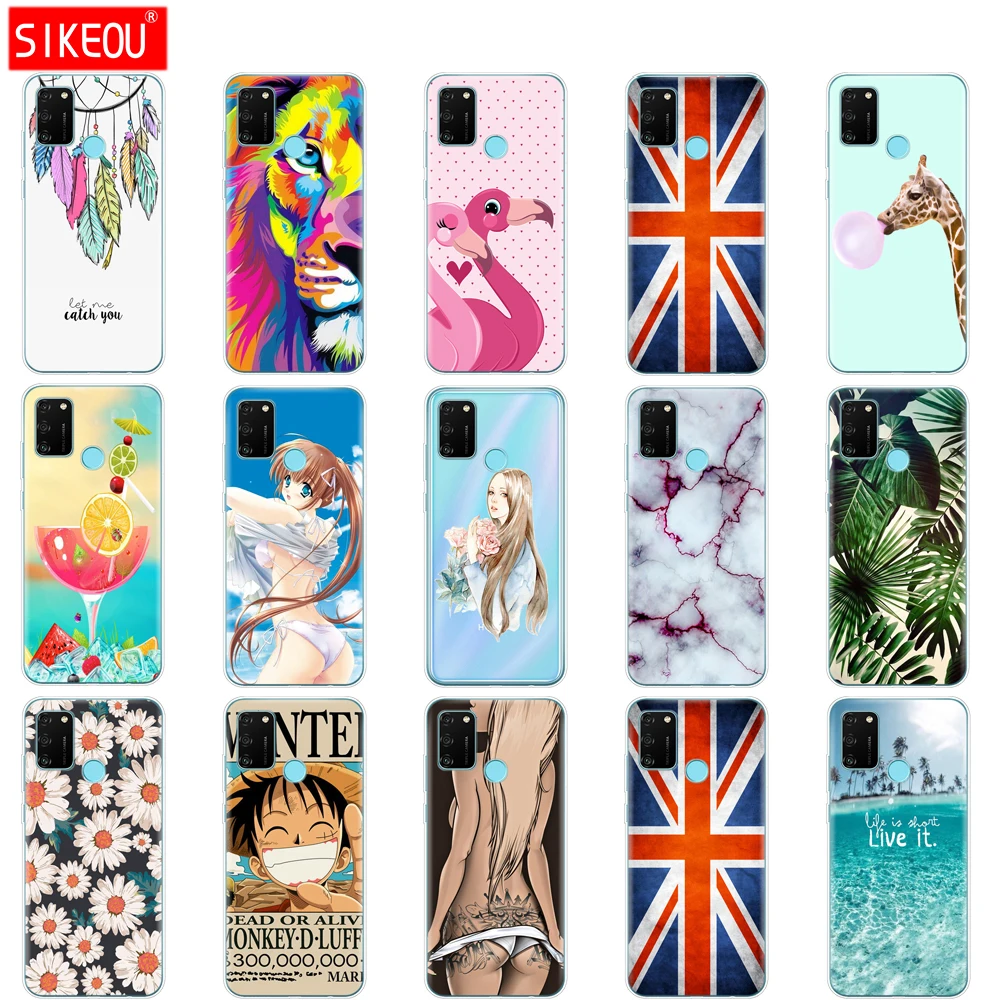 Силиконовый чехол для HONOR 9A 6 3 &quotмягкий телефона из ТПУ с принтом&quot в браслете