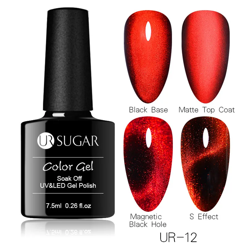 9D cat eye 46285-12 Ur Sugar 7,5 мл глаз хамелеона кота гель лак для ногтей замочить от УФ светодиодный 3D магнитный гель лак лазерный градиентный эффект лак для ногтей - Цвет: 9D cat eye 46285-12