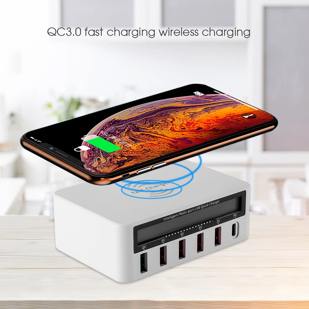 6 портов Беспроводное зарядное устройство 10 Вт для быстрой зарядки quick charge