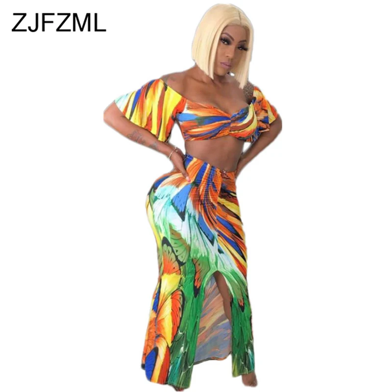 Комплект из двух предметов с юбкой и принтом женская одежда короткий топ