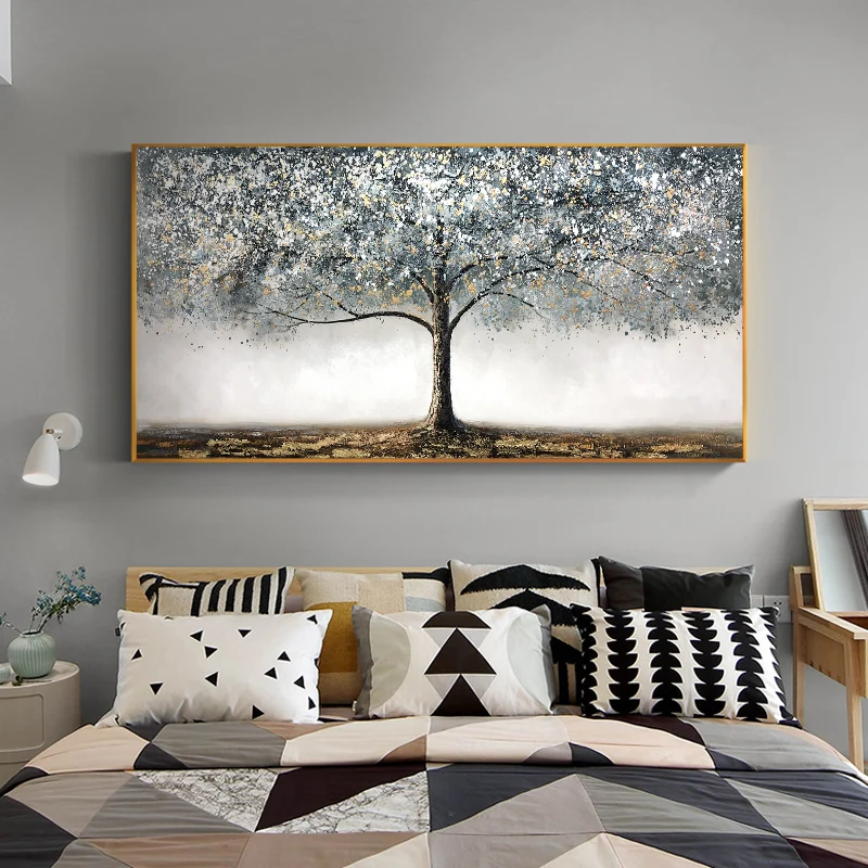 

Cuadros Para El Hogar Hand Painted Canvas Oil Painting Gray Fortune Tree Bedroom Living Room Home Decor Wall Hanging Art No Fram