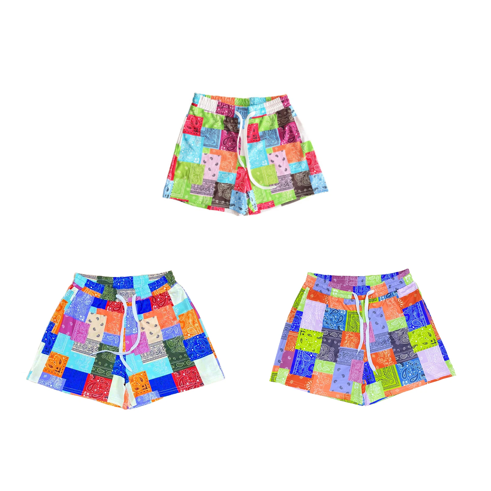 

Women Beach Shorts with Bright Color Print, Casual Style Adjustable Drawstring Summer Clothing