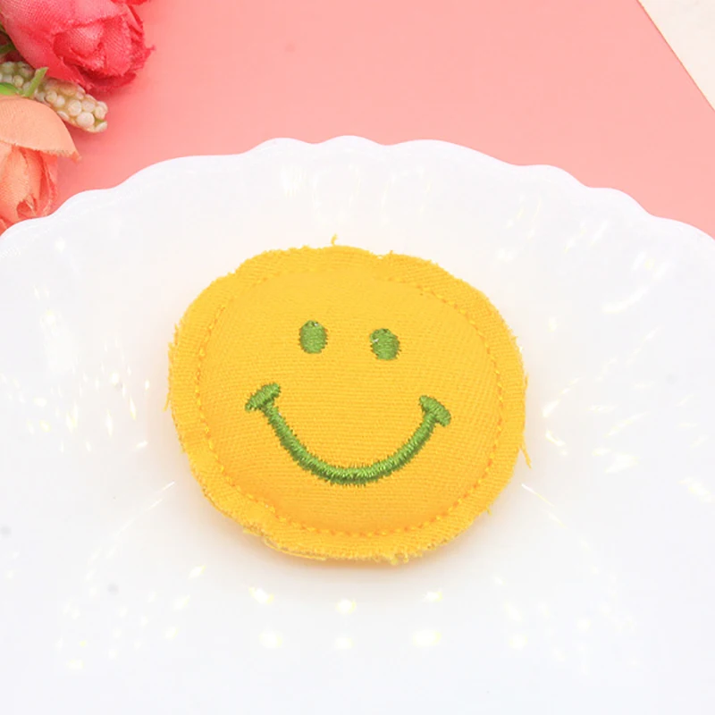 

5pcs Cartoon Cute Artificial Leather Smile Disc Brand Charms DIY Headdress Hair Bag Material Cloth Cartoon Accessories