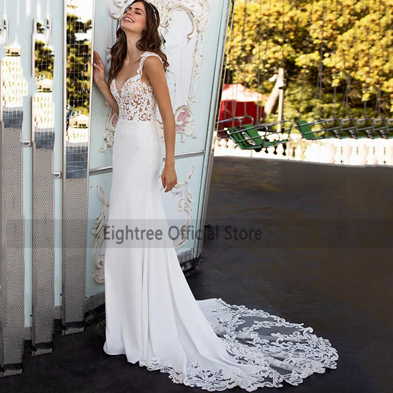 

Eightree White Mermaid Wedding Dresses 2021 Lace Berta Bride Dress Sweetheart Sweep Train Wedding Gowns Beach Women