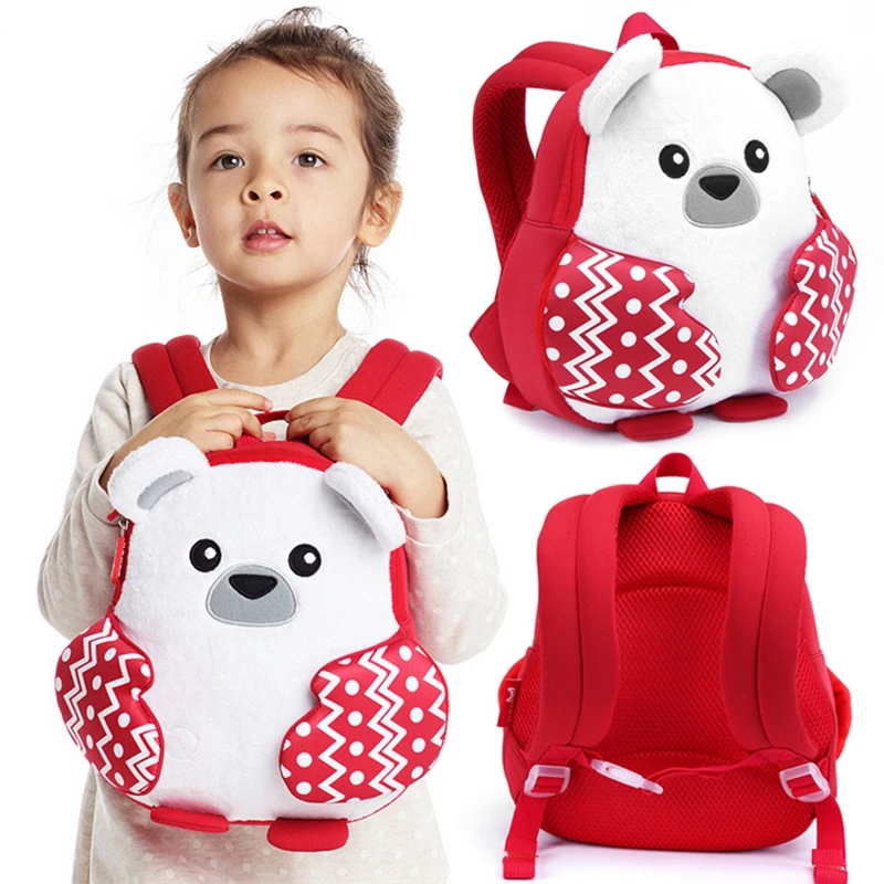 Школьные ранцы с мультяшным белым медведем для девочек и мальчиков, милые дизайнерские школьные рюкзаки с изображением животных для детско...
