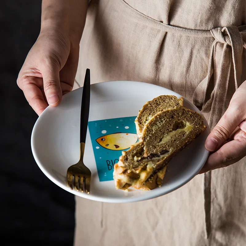 20 см мультяшная круглая керамическая тарелка Милая Черная кошка глазурованная