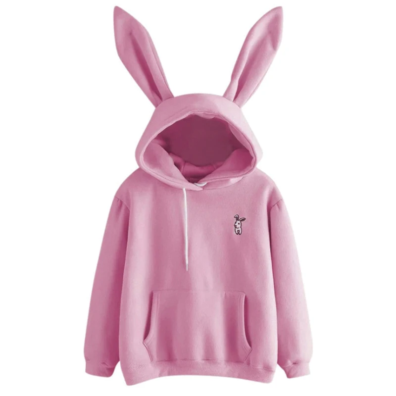 

QRWR-Sudadera con capucha para mujer, de otono e invierno, con orejas de conejo Kawaii, de moda, informal, 2021
