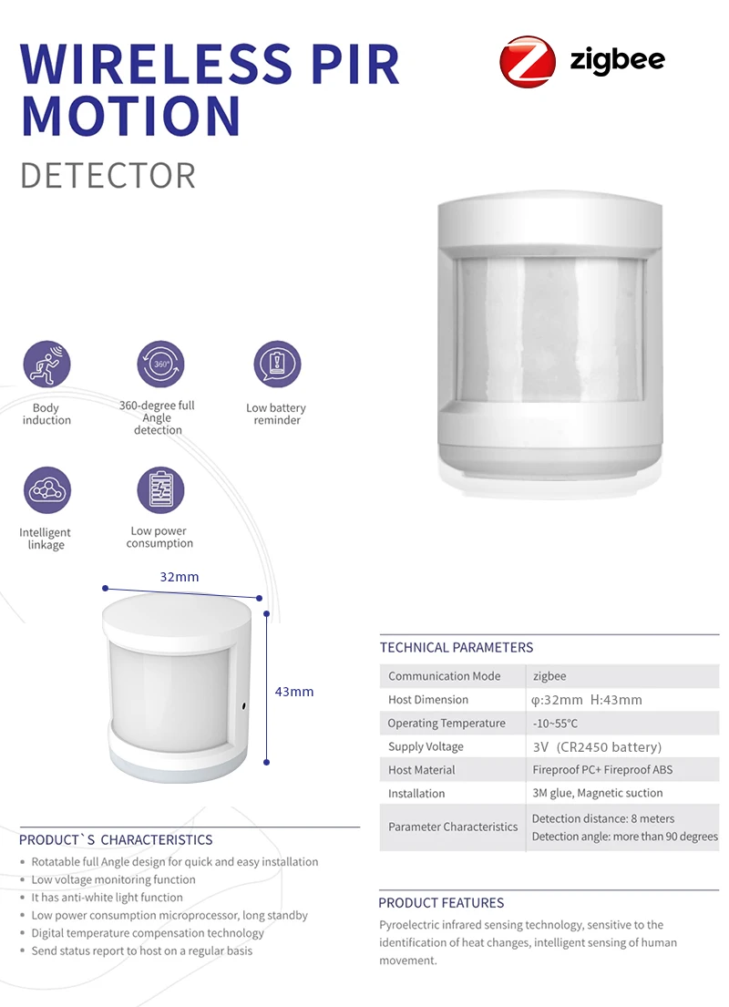 Super Mini Tuya ZigBee PIR Motion Sensor Wireless Passive Infrared Detector Smart Home Security Burglar Alarm APP Control | Электроника