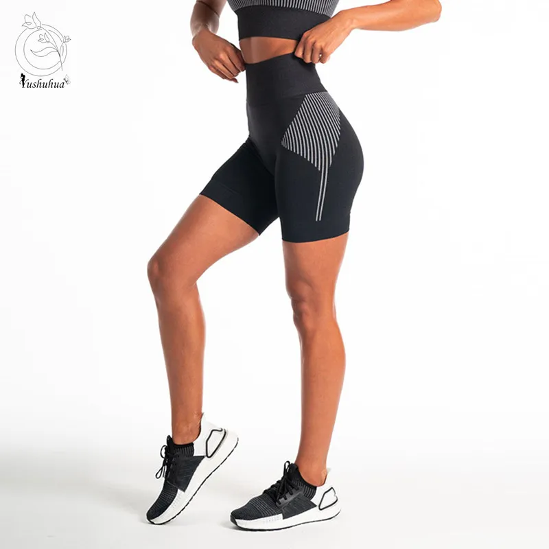 Трикотажные бесшовные спортивные шорты с высокой талией эластичные для йоги в