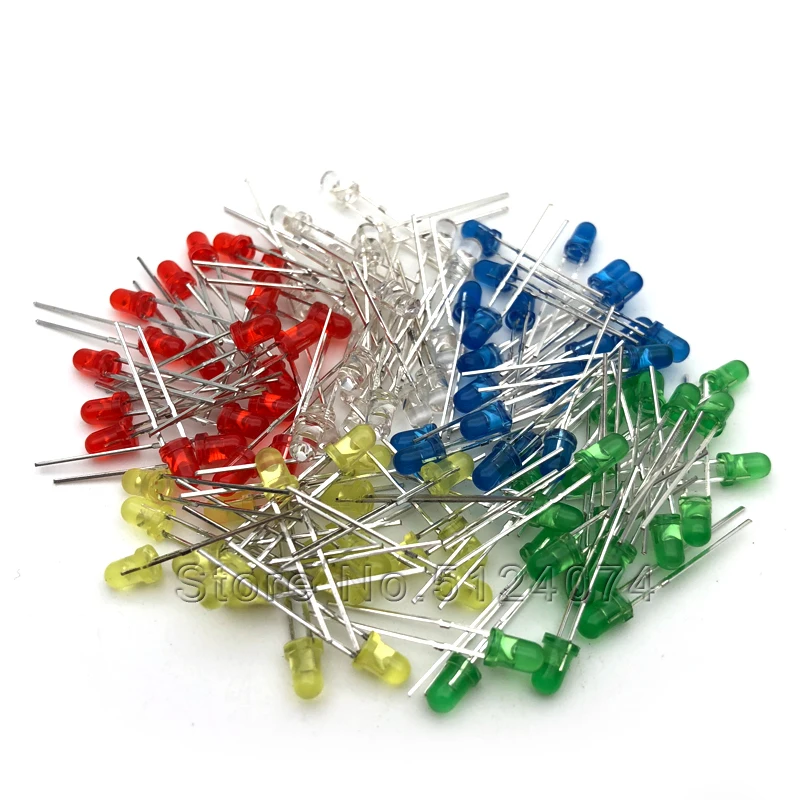 100 шт./лот 3 мм Светодиодные светоизлучающие диоды в упаковке смешанный комплект