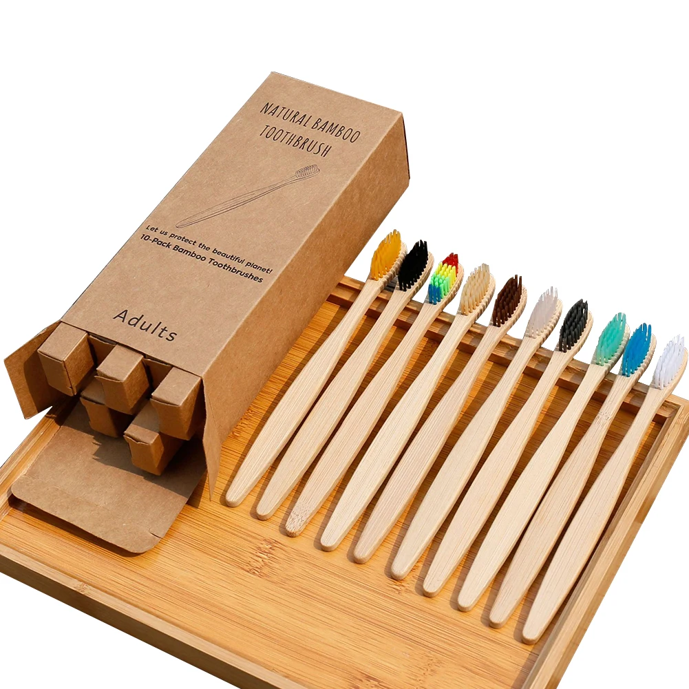 10 шт. зубная щетка Экологичная Радужная бамбуковая мягкая волоконная