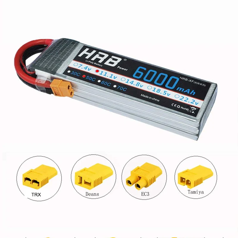 XT60 with 4 adapters HRB 11,1 V 6000mAh 50C 100C 3S RC Lipo батарея для автомобиля Traxxas axial scx-10 ii F450 Xmaxx HPI E-REVO Квадрокоптер вертолет - Цвет: XT60 with 4 adapters