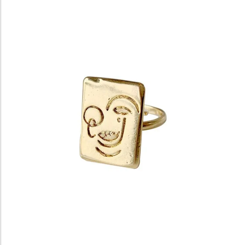 

YIKUD88 One Piece 925 sterling silver Women gold-plated face smiley twist braided ring index finger retro Ring for Women