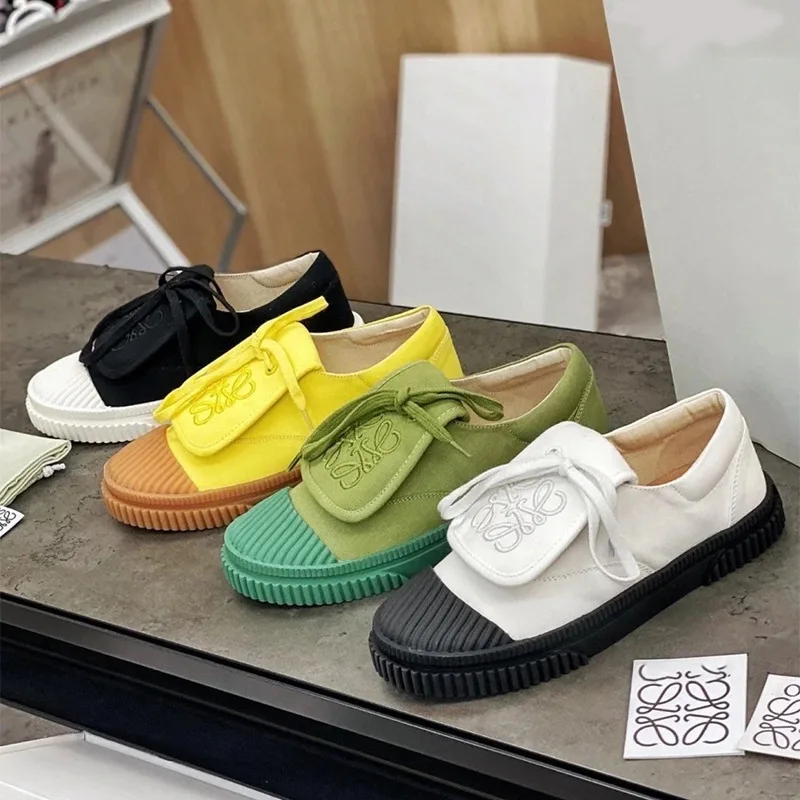 

Women's Shoes Embroidered Flip Canvas Shoes Biscuit Shoes Upper High Density Canvas Cowhide Insoles Large Size 2021 New