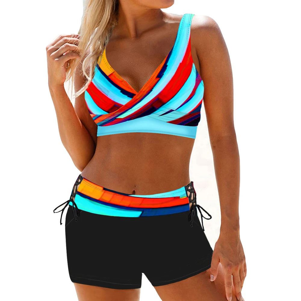 

Bikini 2021 New Plus Size Sexy Striped Print Swimsuit Women Swimwear Female Push up Bikini Set Swimming Wear for Bathing Suit