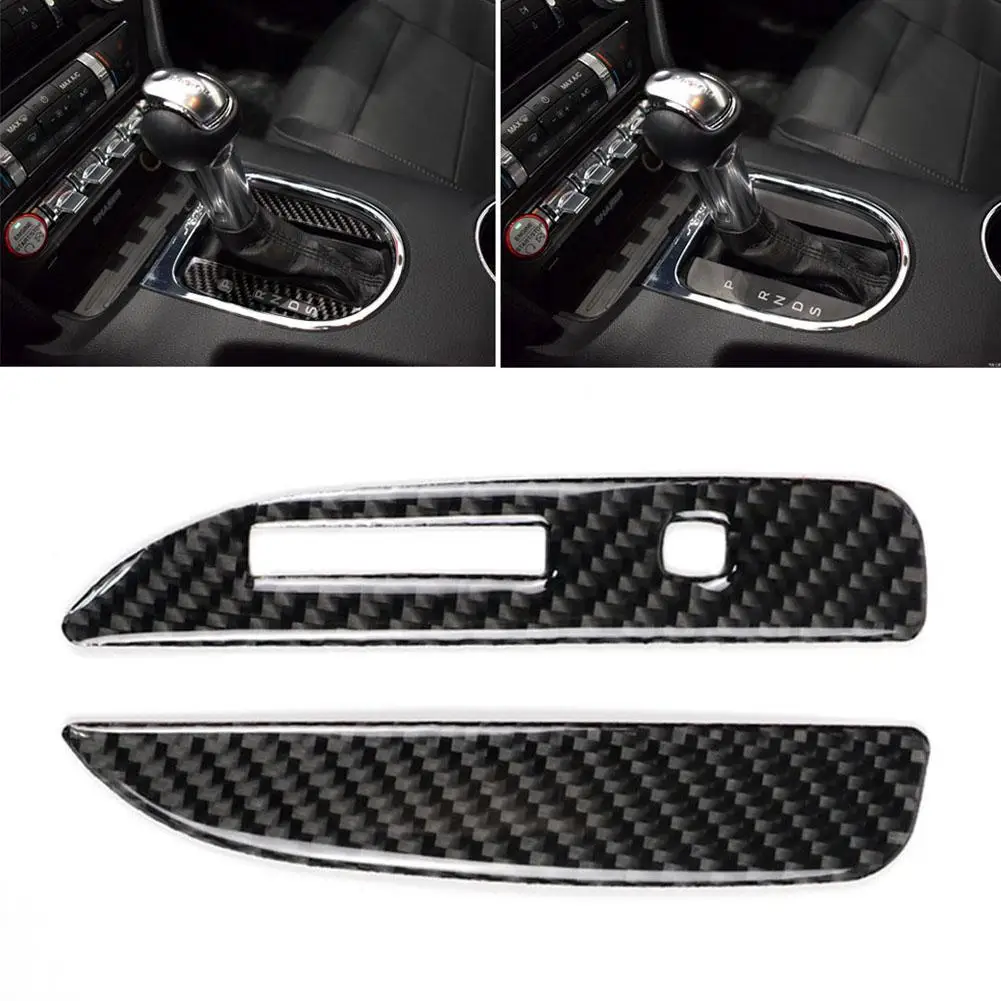 

2Pcs Car Interior Gear Shift Trim Decal Stickers Fit for Ford Mustang 2015-2017 Car Carbon Fiber