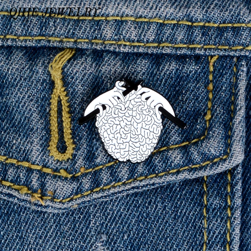 QIHE ювелирные изделия Органы мозга эмали штырь ручной вязаный свитер Pin женских