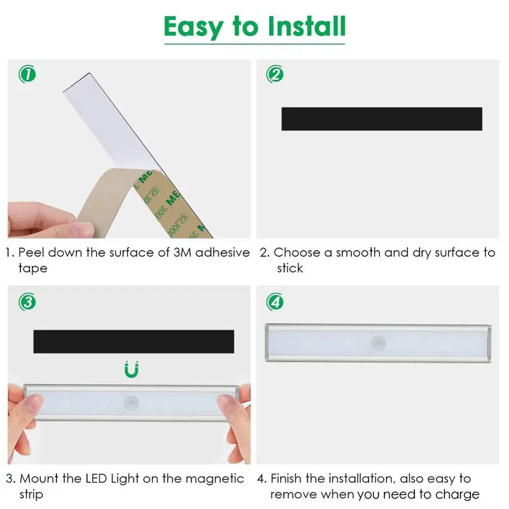 

20 LED Motion Sensor Wall Lamp Cabinet Light USB Rechargeable Cabinet Lamp For Wardrobe Underground Garage Indoor Night Light