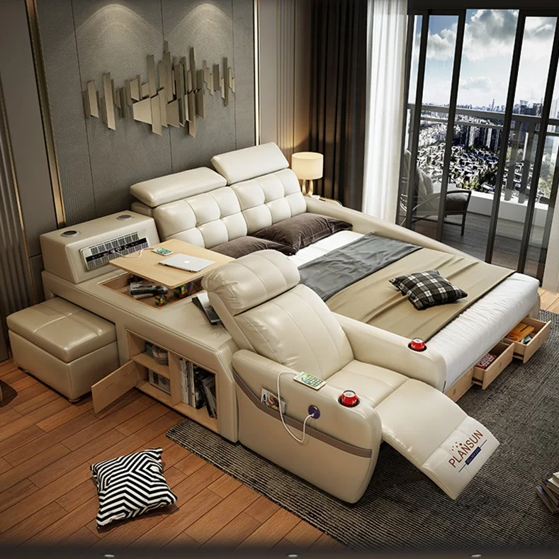 Современная умная кожаная кровать king size muebles de dormitorio мягкая с кожаной рамкой для