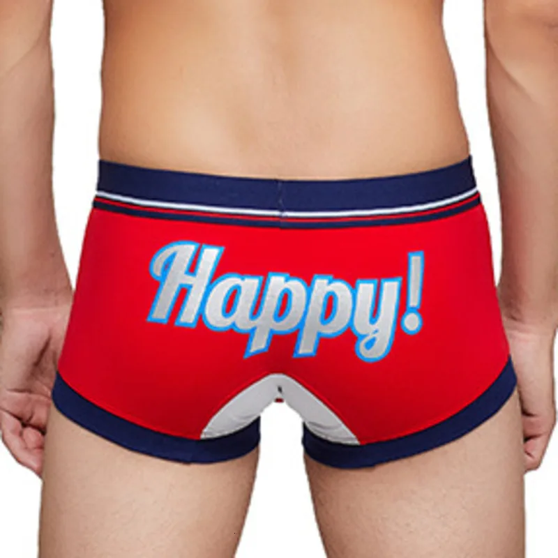 Сексуальные мужские трусы с надписью Happy мужское нижнее белье хлопковые боксеры