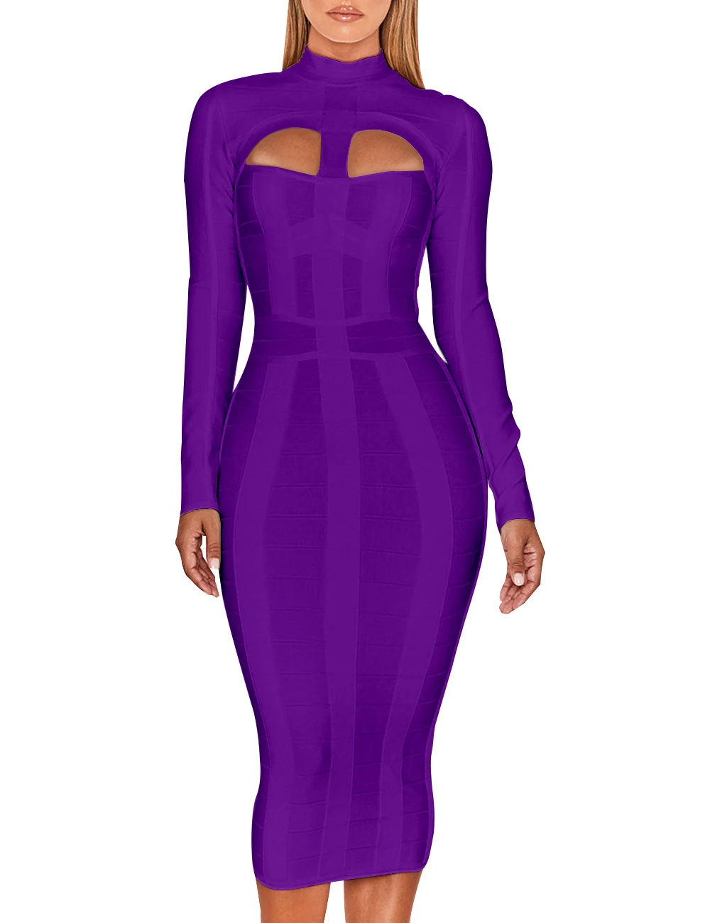 Женское облегающее платье средней длины с высоким воротником |