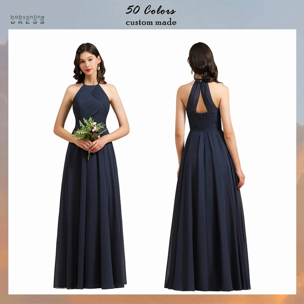 

Babyonlinedress 50 Colors A-line Chiffon Bridesmaid Dresses Halter Sleeveless Wedding Party Dress robe de soirée de mariage