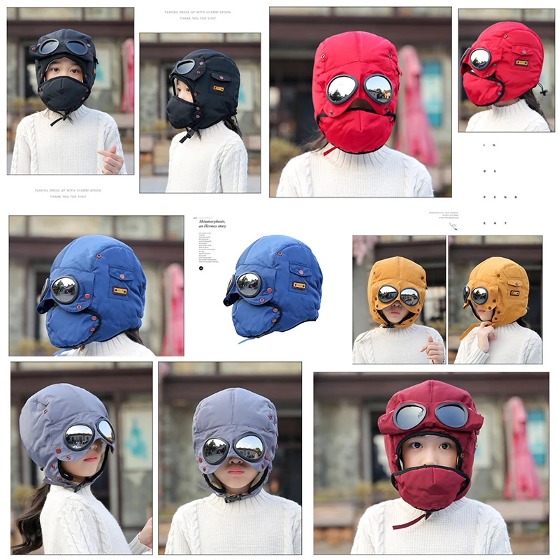 Детская зимняя теплая шапка-бомбер Балаклава маска ветрозащитная флисовая шапка