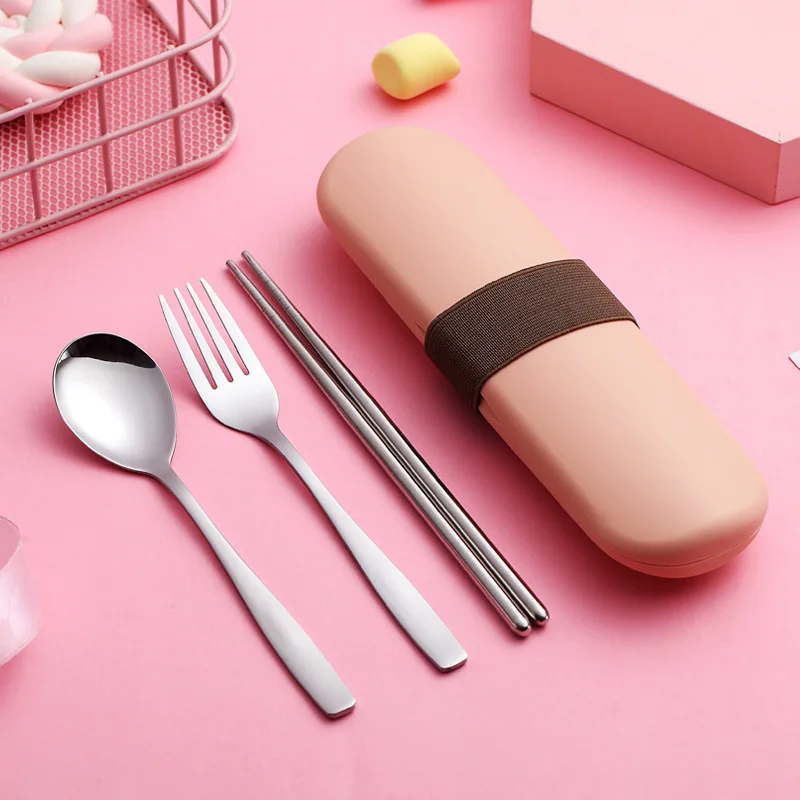 

Student Japanese-Style Portable Household Children'S Cute Cutlery Box Three-Piece Stainless Steel Chopsticks Fork Spoon Set
