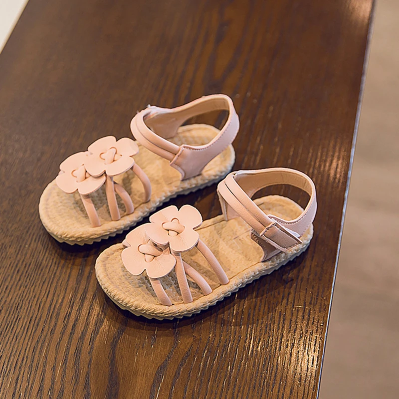 

Pink Beige Infant Soft Sandals Size 21-30 Double Flowers Princess Dress Shoes For Summer Party Wedding