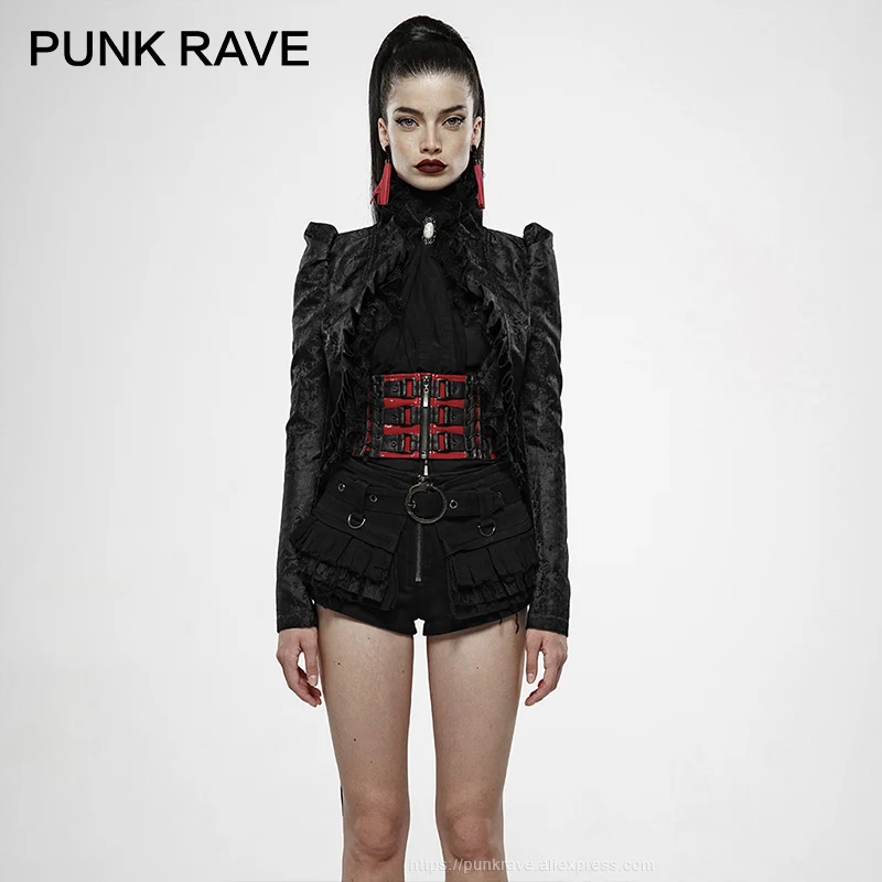 Женское красное пальто в стиле панк с рукавами пузырьками асимметричным