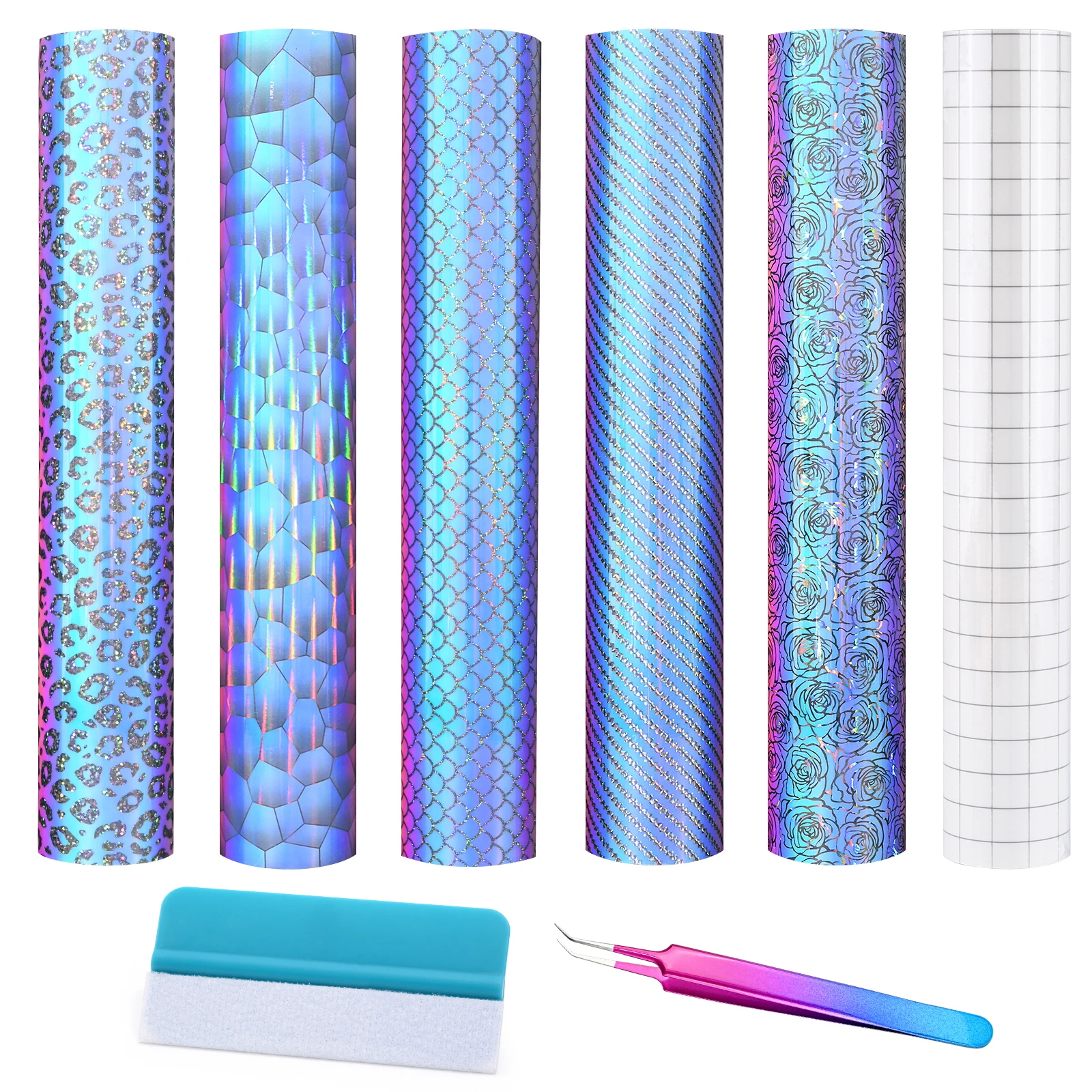 

EHDIS PVC Vinyl Film DIY Decorative Sticker Tool Kits Holographic Sparkling Pattern Sheets Self-adhesive Permanent Decal Pasting