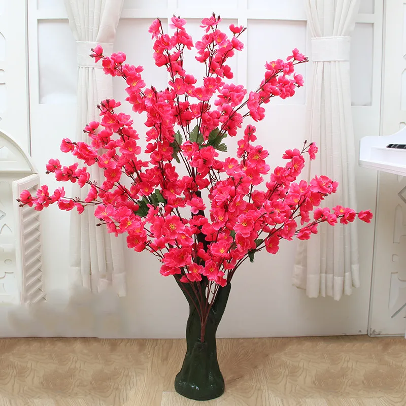 

100 см шелковые ткани цветок персика дерево моделирования поддельные искусственный; В горшке завод большой украшения для дома Гостиная Зеле...