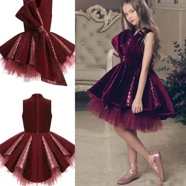 Бархатные платья с цветами для девочек маленьких короткие принцессы блестками