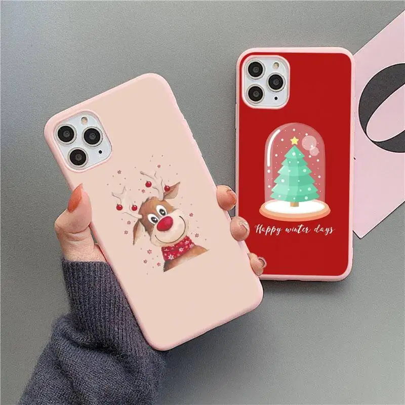 

New Year Gifts Christmas deer Phone Case Candy Color for iPhone 6 6S 7 8 11 12 XS X SE 2020 XR mini pro Plus MAX mobile bags