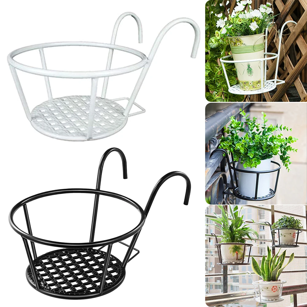 

Balcony Hanging Plant Iron Racks Balcony Round Flower Pot Rack Railing Fence Outdoor Window Iron Bonsai Stand Decoration