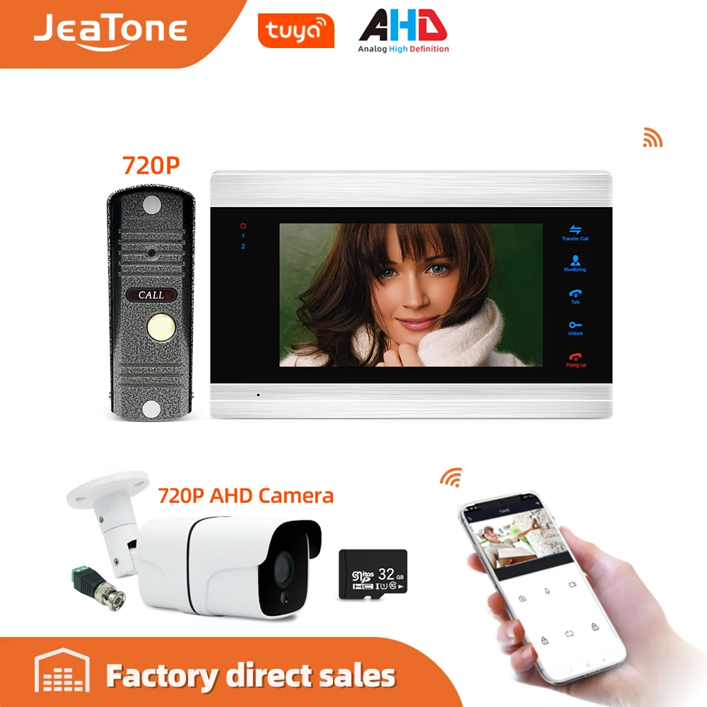 Видеодомофон Jeatone 720P/AHD 7 &quotWiFi Smart IP с водонепроницаемой камерой AHD и дверным