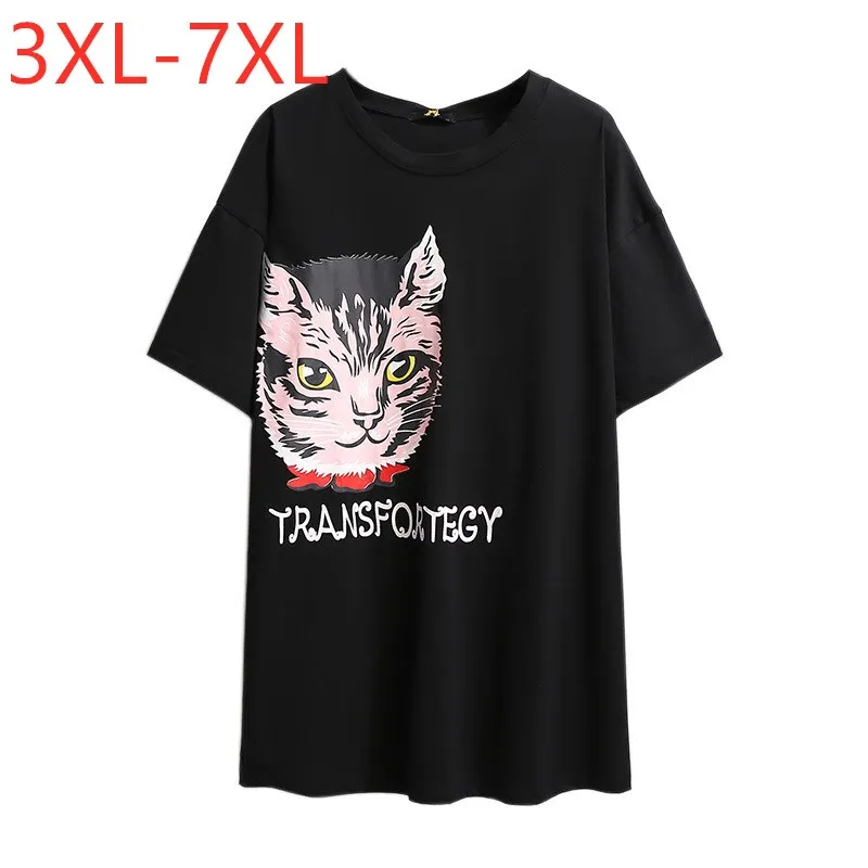 

New 2021 Ladies Summer Plus Size Tops For Women Large Short Sleeve Loose Cotton Black Print Animal T-shirt 3XL 4XL 5XL 6XL 7XL
