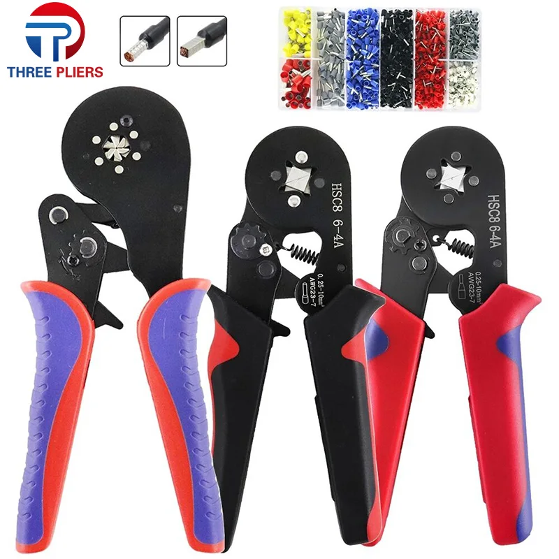 

HSC8 6-4A ferrule Crimping Pliers 0.25-10MM² wire crimper tool Wire Stripper Hand Ferrule Crimp set Plier KIT With1200 Terminals